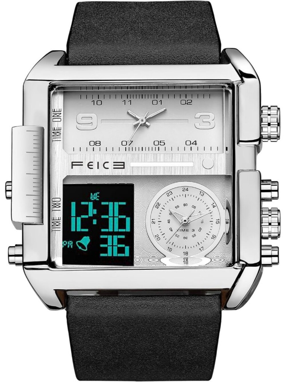 Men’s Black Digital LED Analog Multifunction Square Chronograph Wrist Watch